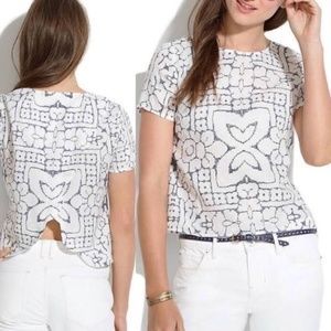 Madewell Blue and White Tulip Back Top